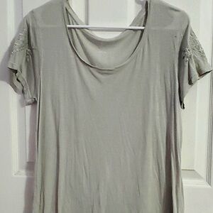 Lucky Brand Light Gray Boho Embroidery Slouchy Soft Modal Blend Tee Top